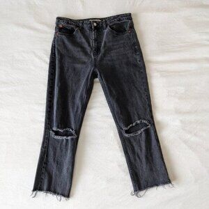 Topshop Black Distressed High Rise Straight Leg Jeans Size 32 Women